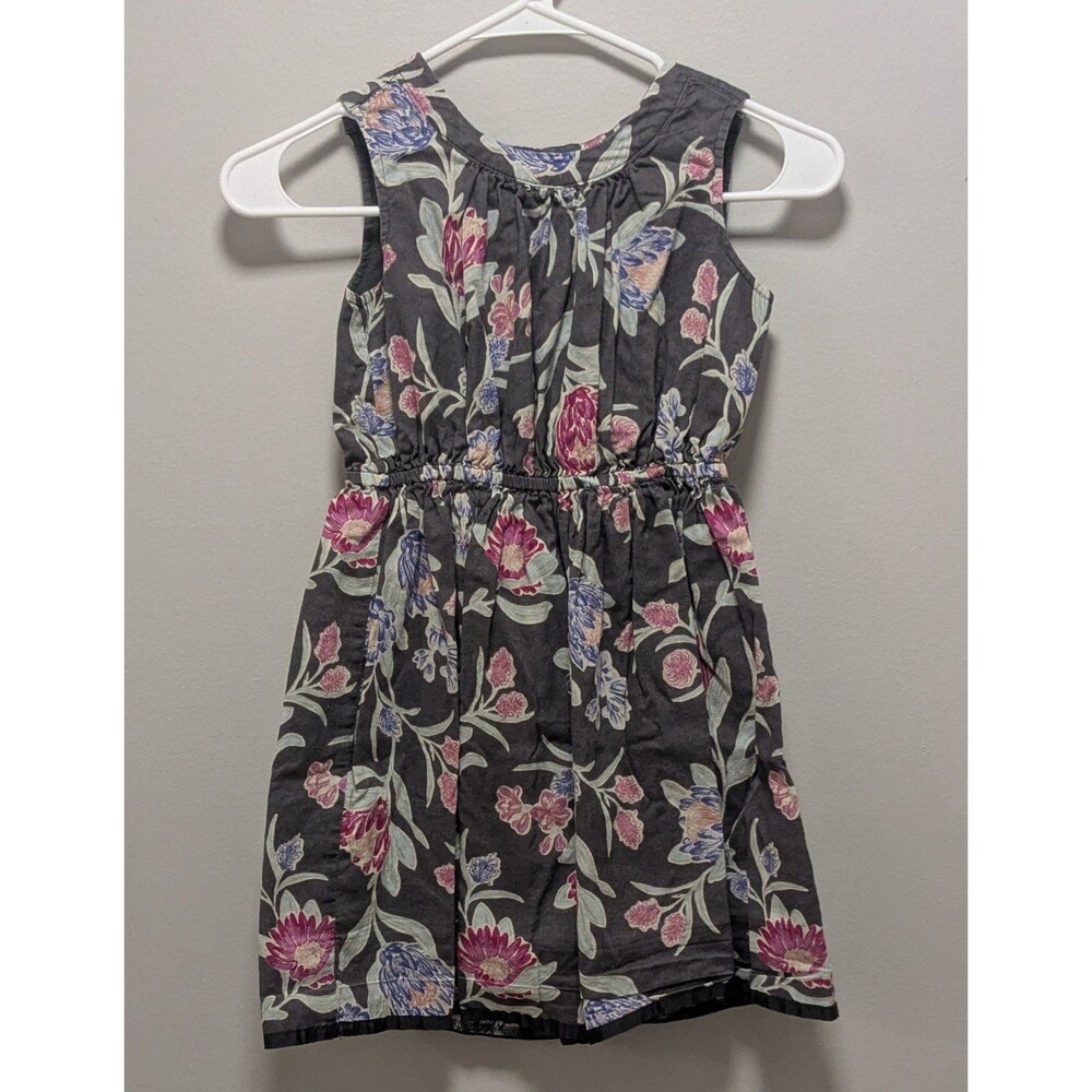 Tea Collection Girls Dark Gray Pink Floral Sleeveless 100% Cotton Dress 6